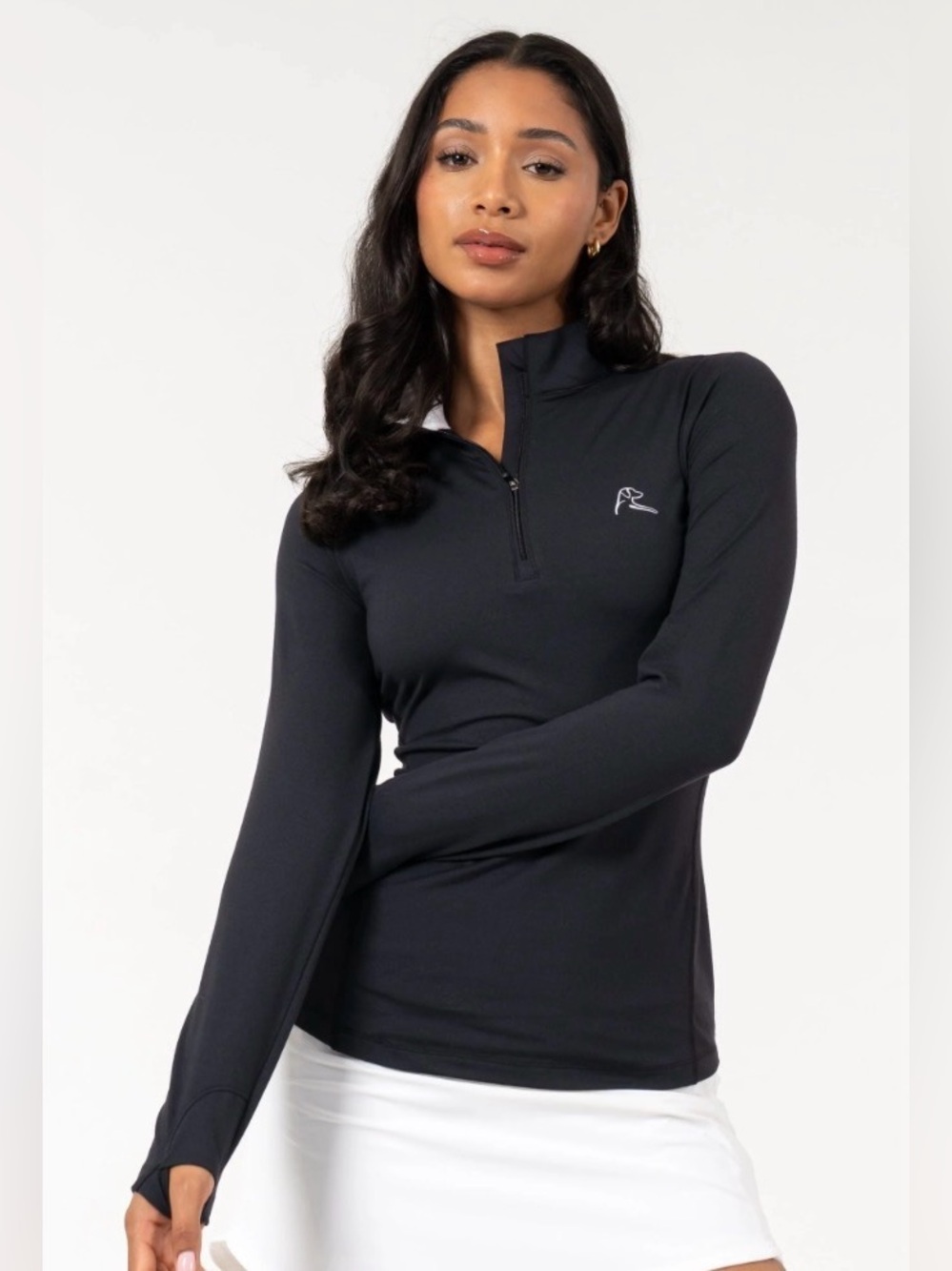 Rhoback Womens Black Performance Quarter-Zip Pullover Top Thumb Holes Sz Medium